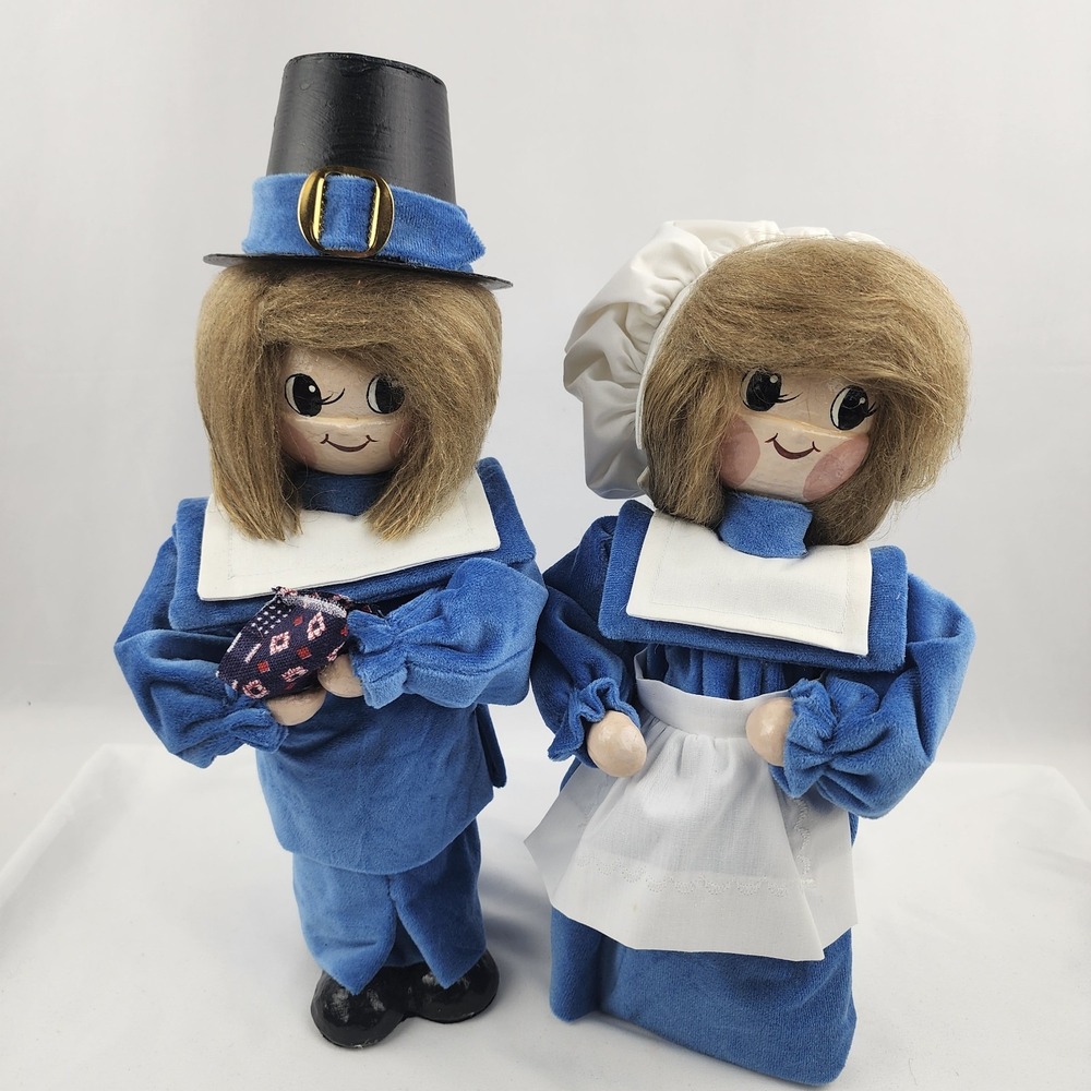 Set Of 2 Handmade Pilgrim Amish Dolls Thanksgiving Decor Fall‎  Paper mache